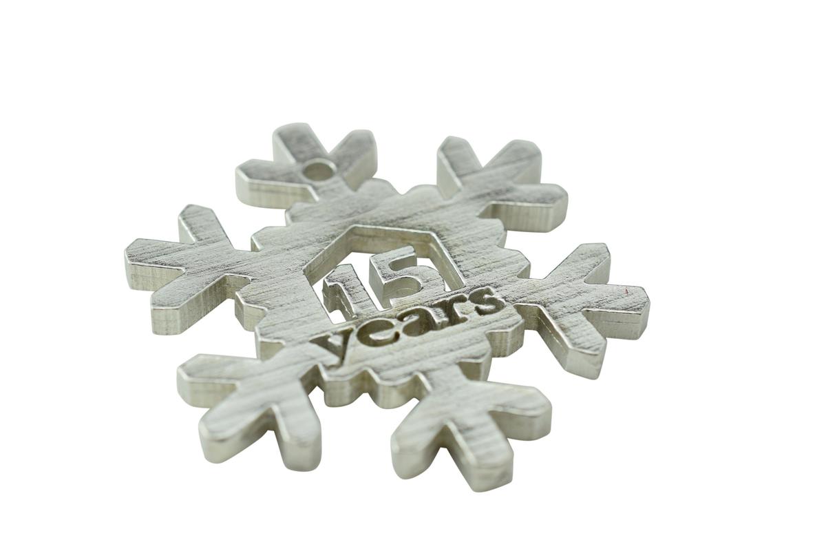 15 Year Cut Out Metal Snowflake Christmas Tree Hanging Decoration - 15th Wedding Anniversary