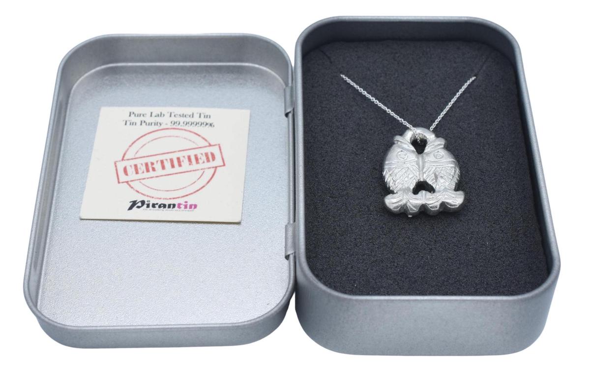 Tin Twin Fish Pendant/Necklace - 10th Wedding Anniversary. Birthday.
