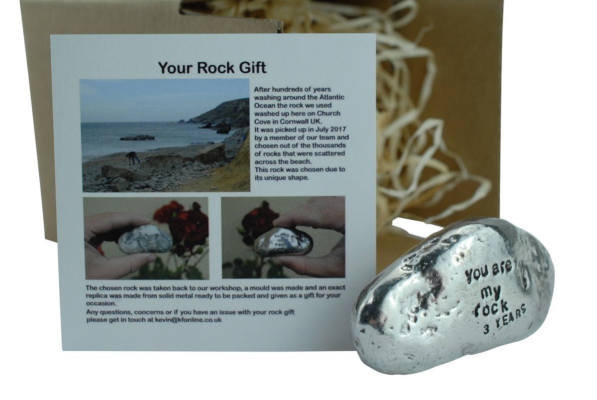 3rd Anniversary You Are My Rock Gift Idea - Solid Metal Heavy Polished Rock Gift for 3 Year Anniversary
