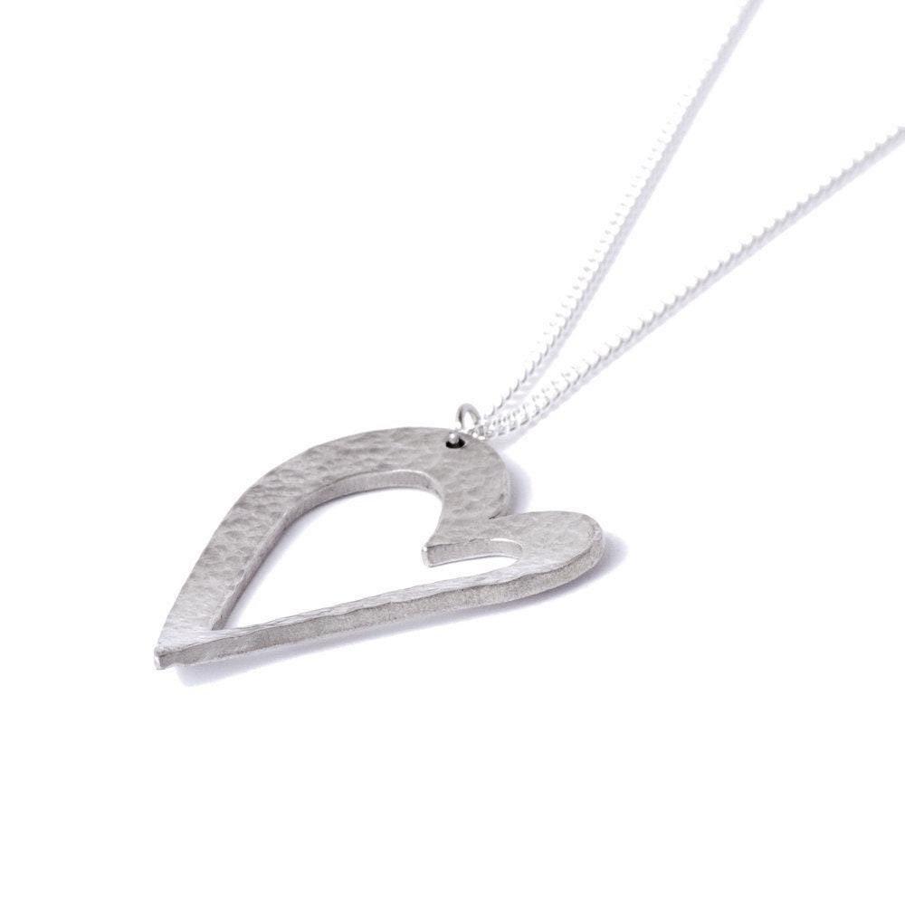 10 Year Tin Gift Heart Pendant - Modern Hammered Pure Tin Necklace