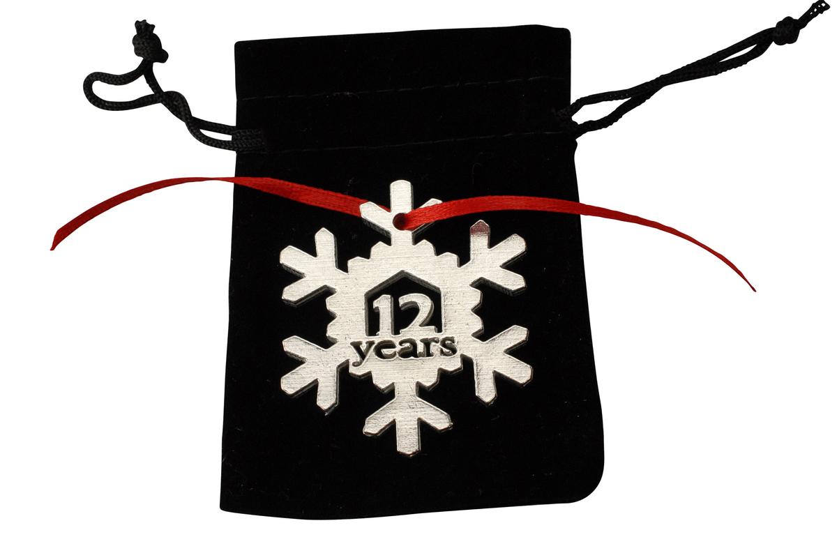 12 Year Cut Out Metal Snowflake Christmas Tree Hanging Decoration - 12th Wedding Anniversary