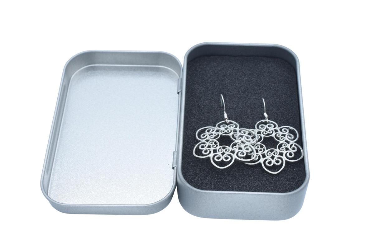 Tin Intricate Flower Shape Design Earrings - Anniversary or Birthday Gift
