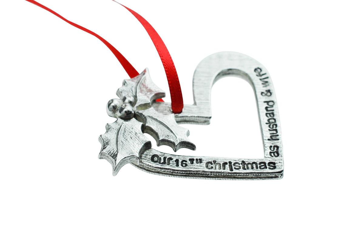 16 Year Anniversary Christmas Tree Ornament - Reads Our 16th Christmas as Husband & Wife