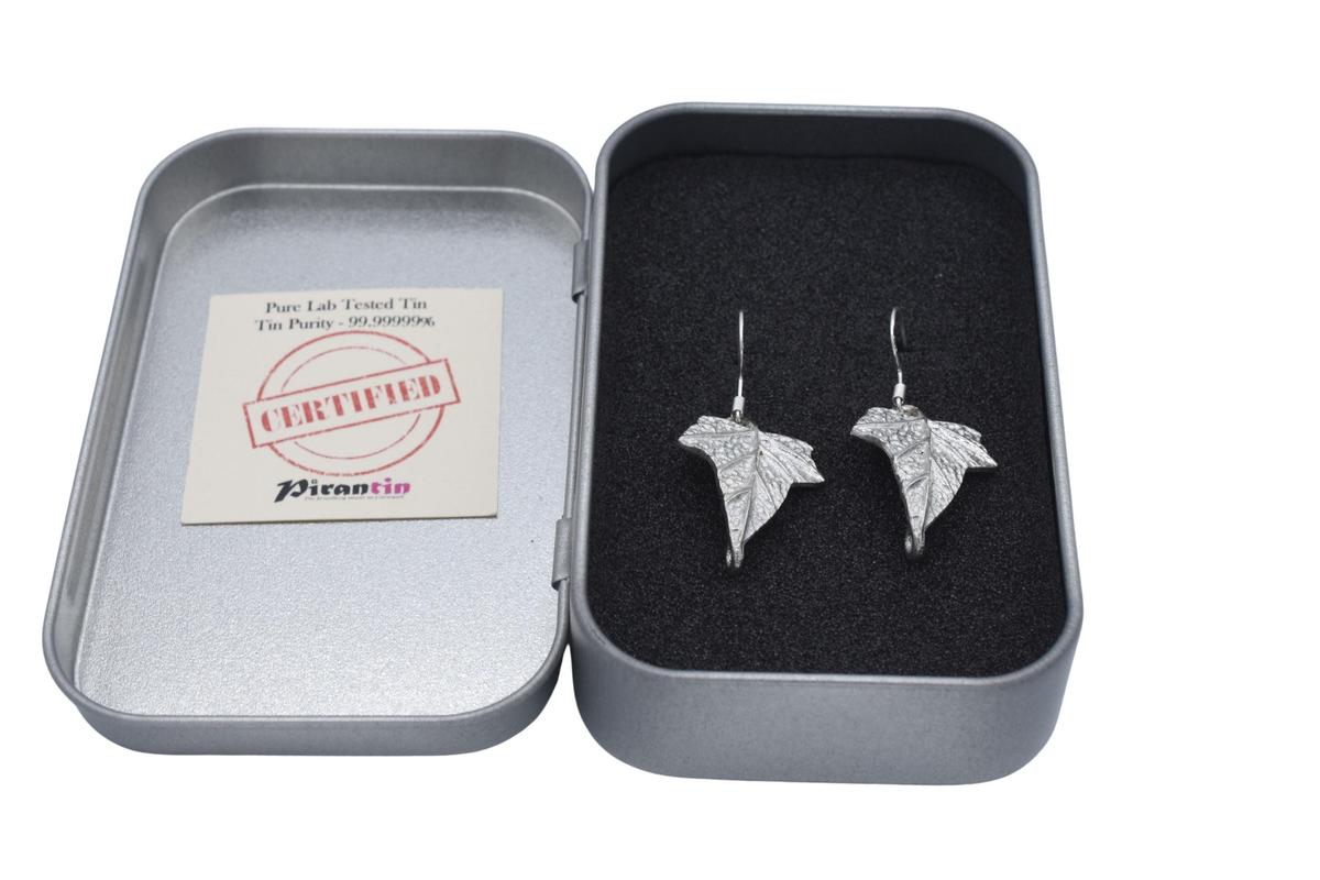 Tin Detailed Leaf Design Earrings - Anniversary or Birthday Gift