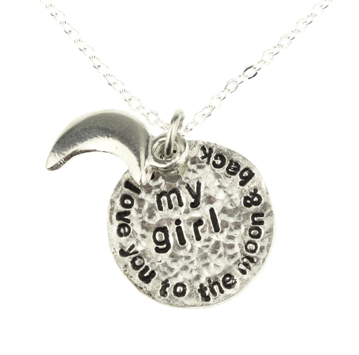 I Love You to The Moon and Back Girlfriend Necklace - Hammered Rustic Pendant