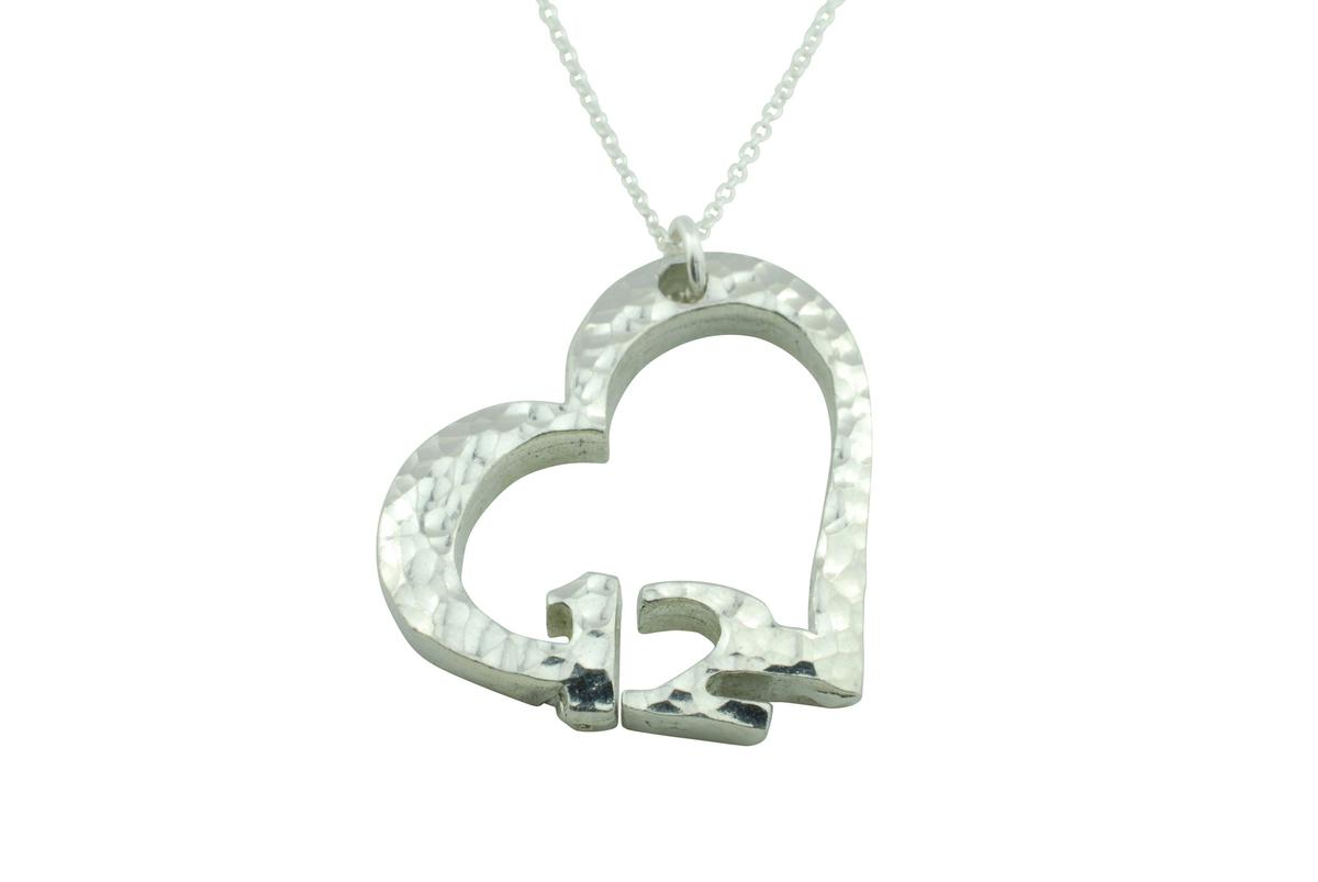 12th Anniversary Beaten Heart Pendant with Sterling Silver Chain