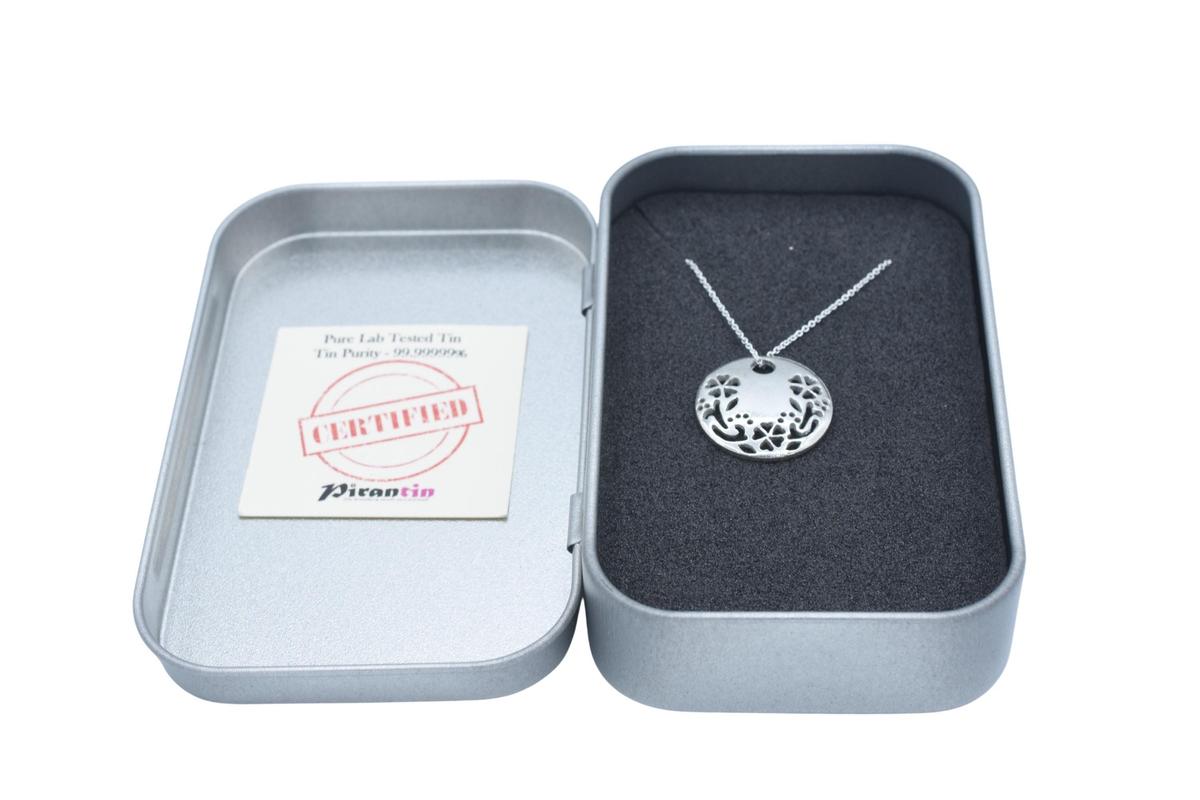 Tin Cut Out Flower Pendant Necklace. (Small). – 10th Anniversary Gift, Pure Tin