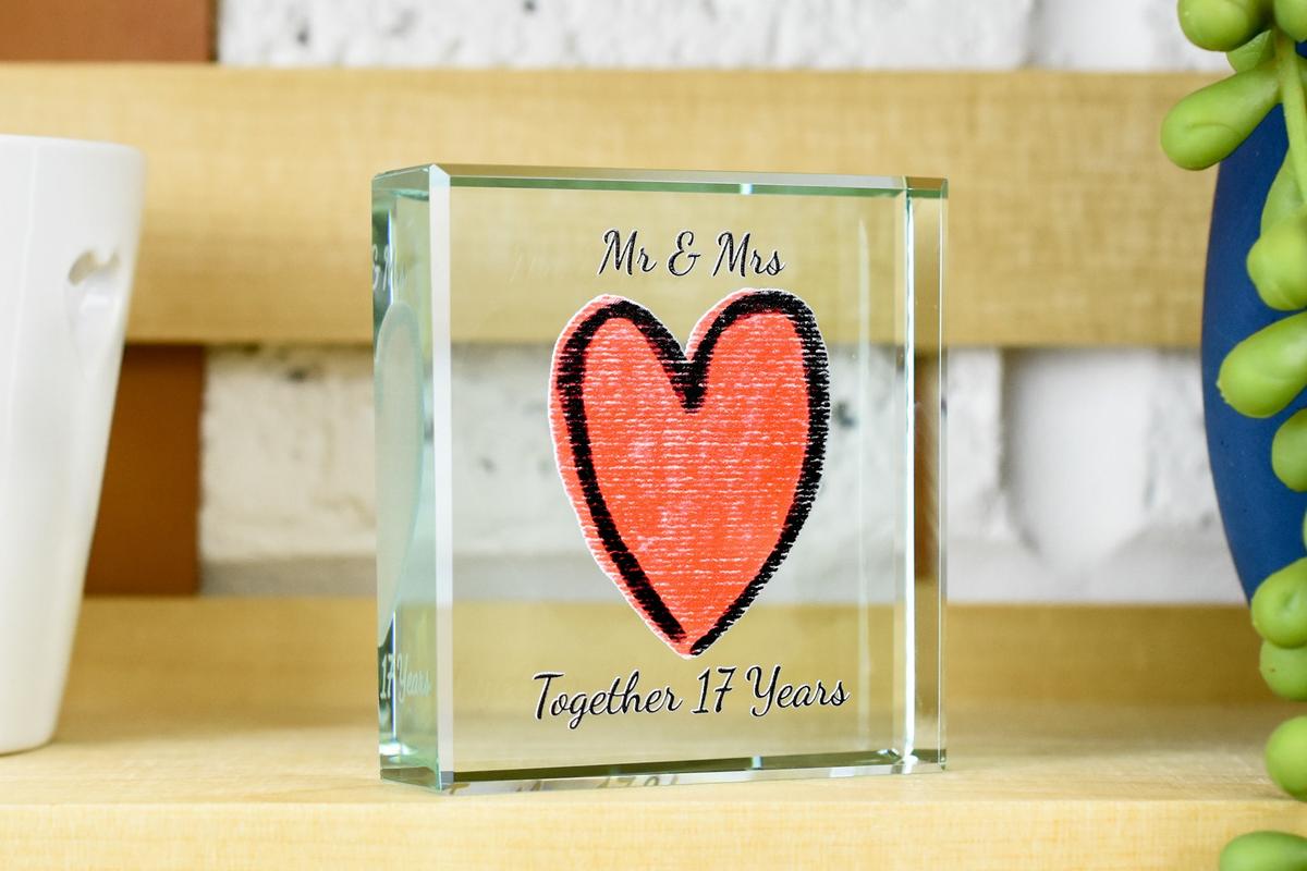 17th Year Anniversary Glass Trophy For Husband Or Wife