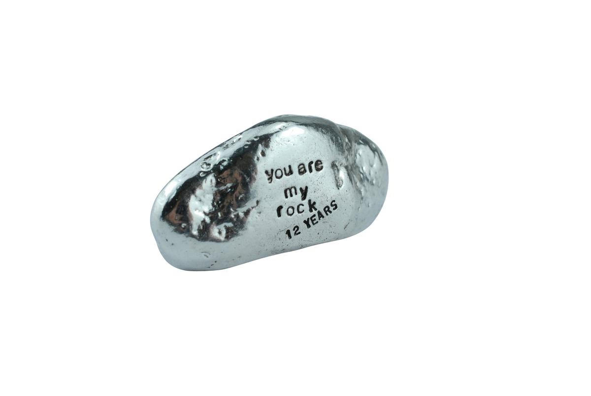 12th Anniversary You Are My Rock Gift Idea - Solid Metal Heavy Polished Rock Gift for 12 Year Anniversary