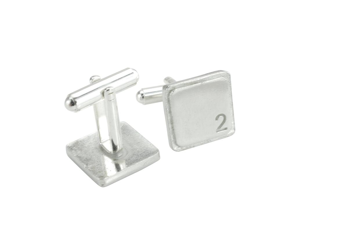 Polished Square Tin Cufflinks with '2' Engraved - 2nd Anniversary