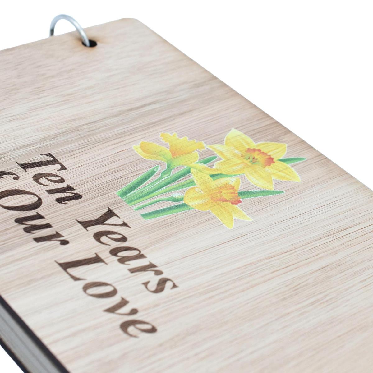 Colour Daffodil 'Ten Years Of Our Love' - Scrapbook, Photo album or Notebook Idea For 10th Anniversary