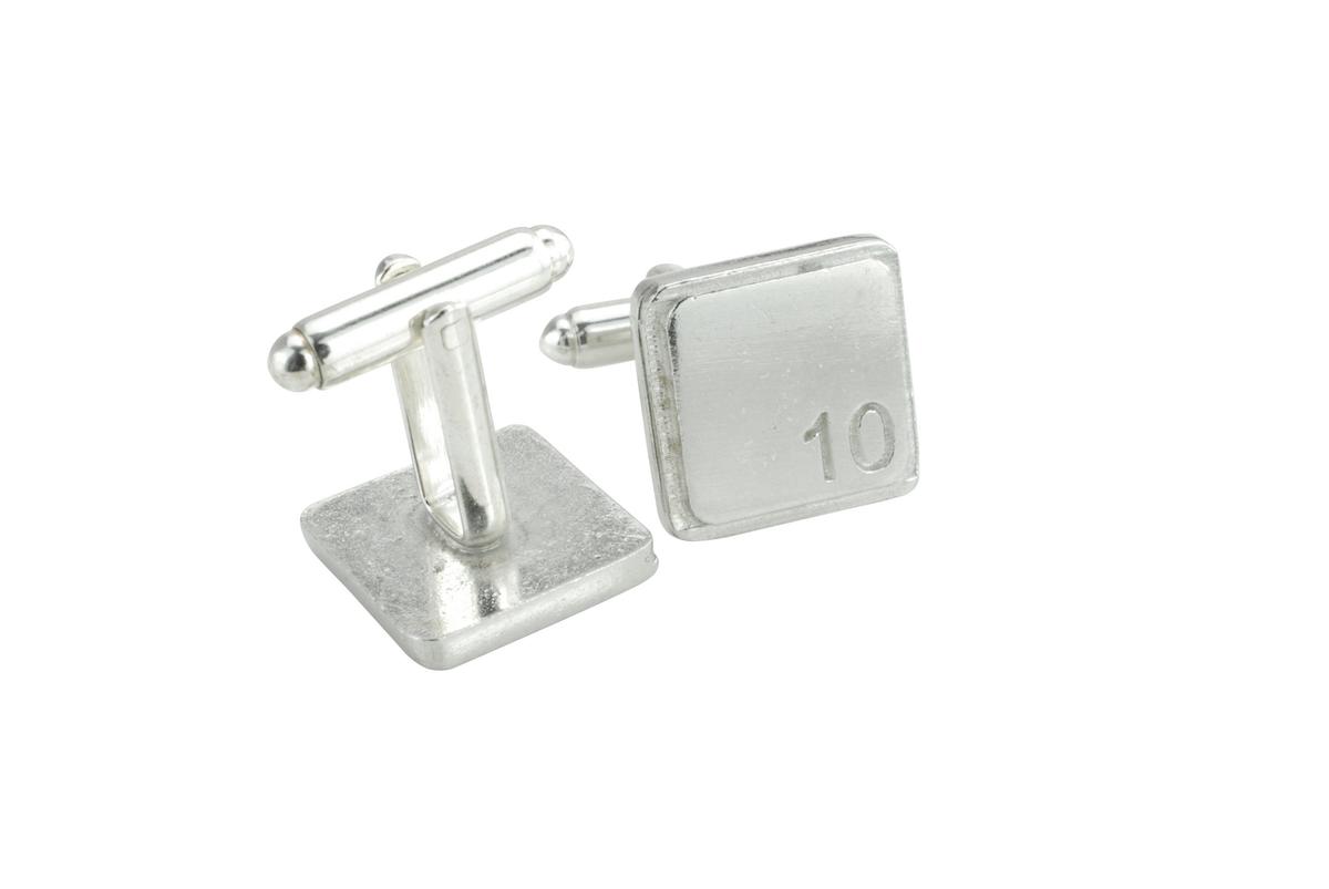 Polished Square Tin Cufflinks with '10' Engraved - 10th Anniversary