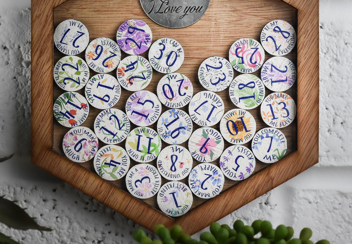 30th Anniversary 30 Reasons I Love You Wooden Wall Frame - Full Colour Love Tokens
