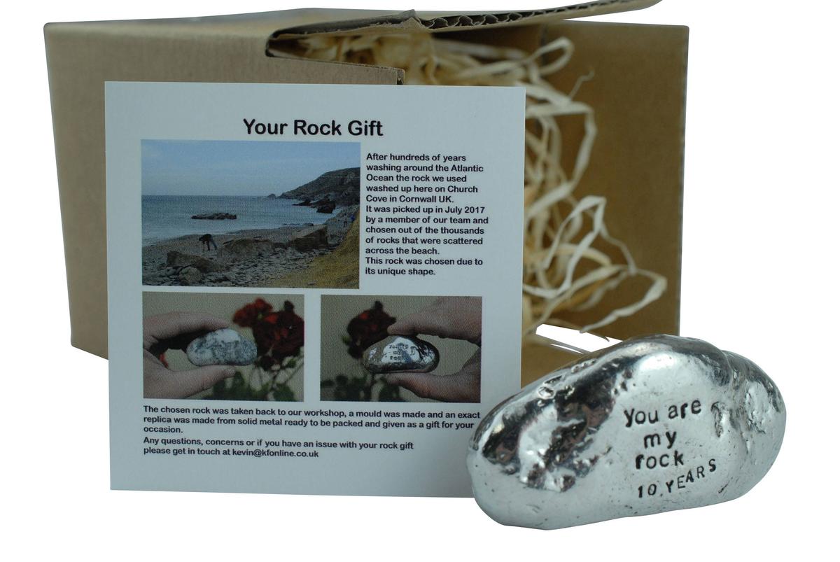 10th Anniversary You Are My Rock Gift Idea - Solid Metal Heavy Polished Rock Gift for 10 Year Anniversary