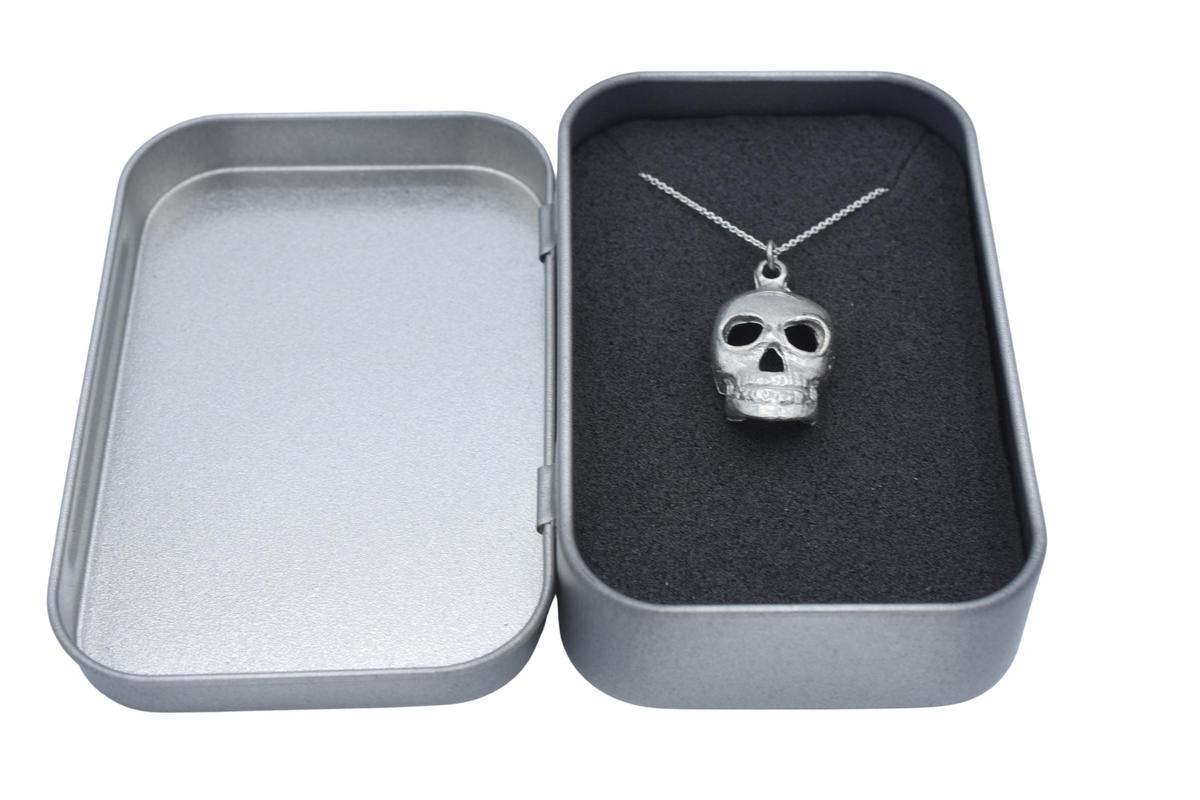 Tin Skull Pendant/Necklace - 10th Wedding Anniversary. Birthday.