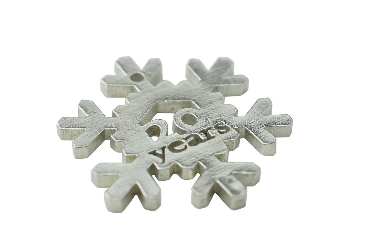 20 Year Cut Out Metal Snowflake Christmas Tree Hanging Decoration - 20th Wedding Anniversary