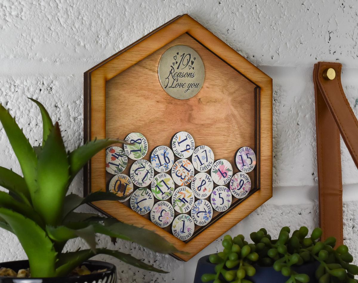 19th Anniversary 19 Reasons I Love You Wooden Wall Frame - Full Colour Love Tokens