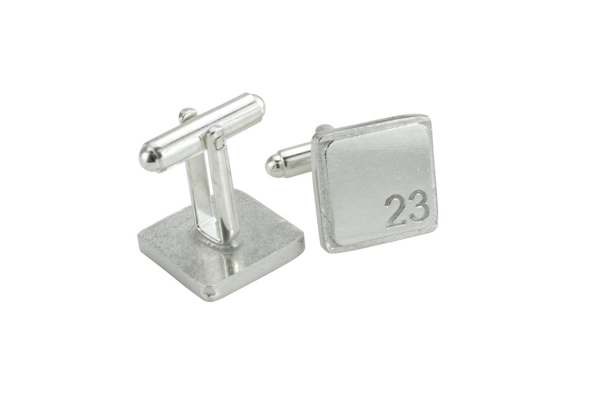 Polished Square Tin Cufflinks with '23' Engraved - 23rd Anniversary