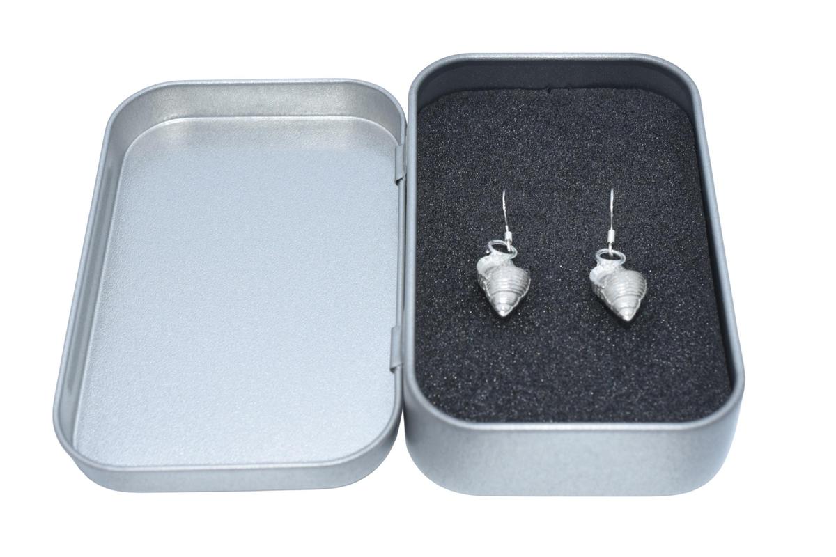 Tin Seashell Design Earrings - Anniversary or Birthday Gift. Nautical Themed Gift.