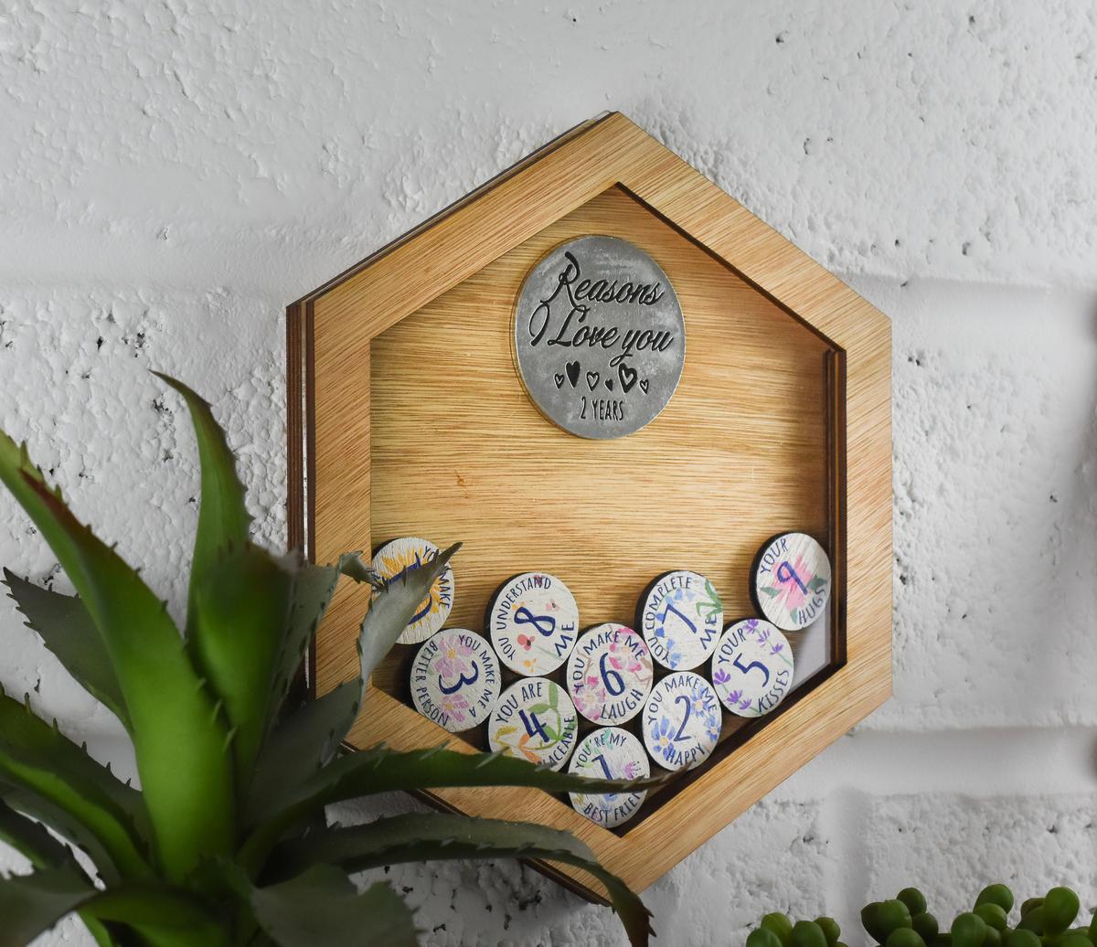 Reasons I Love You 2nd Anniversary Wall Frame and Full Colour Love Tokens
