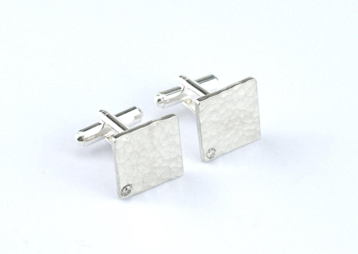 Tin Diamond Cufflinks - Beaten Square Design, 10th Anniversary Gift