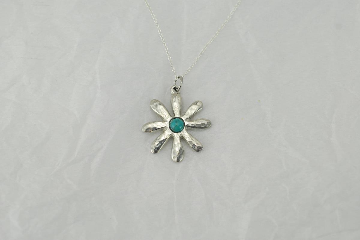 Tin Turquoise Flower Necklace and Earrings Set