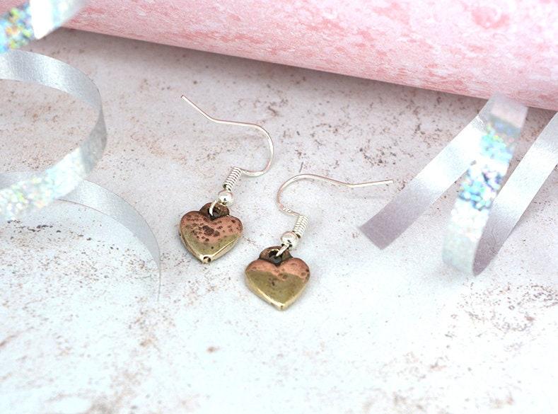 8th Anniversary Bronze Heart Earrings – Handcrafted Beaten Bronze Jewellery, Romantic 8 Year Gift for Wife
