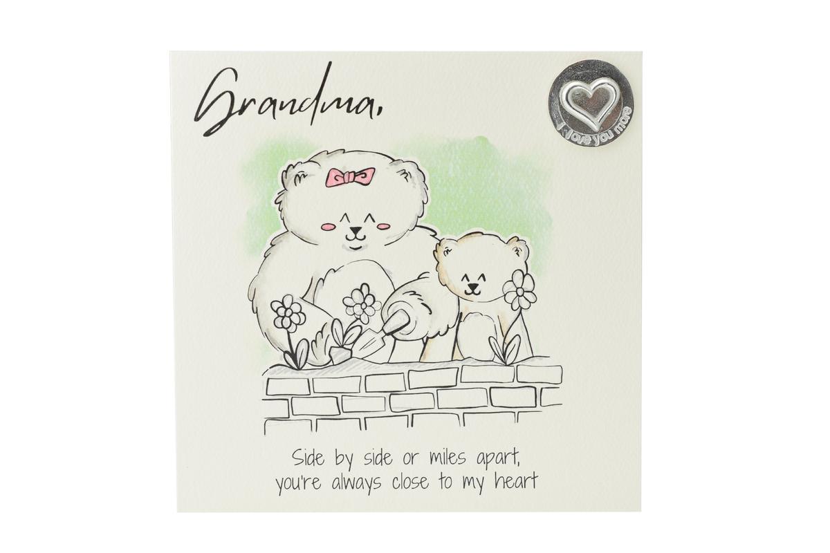 Grandma Bear Gardening Card – Watercolor Design with Metal Token