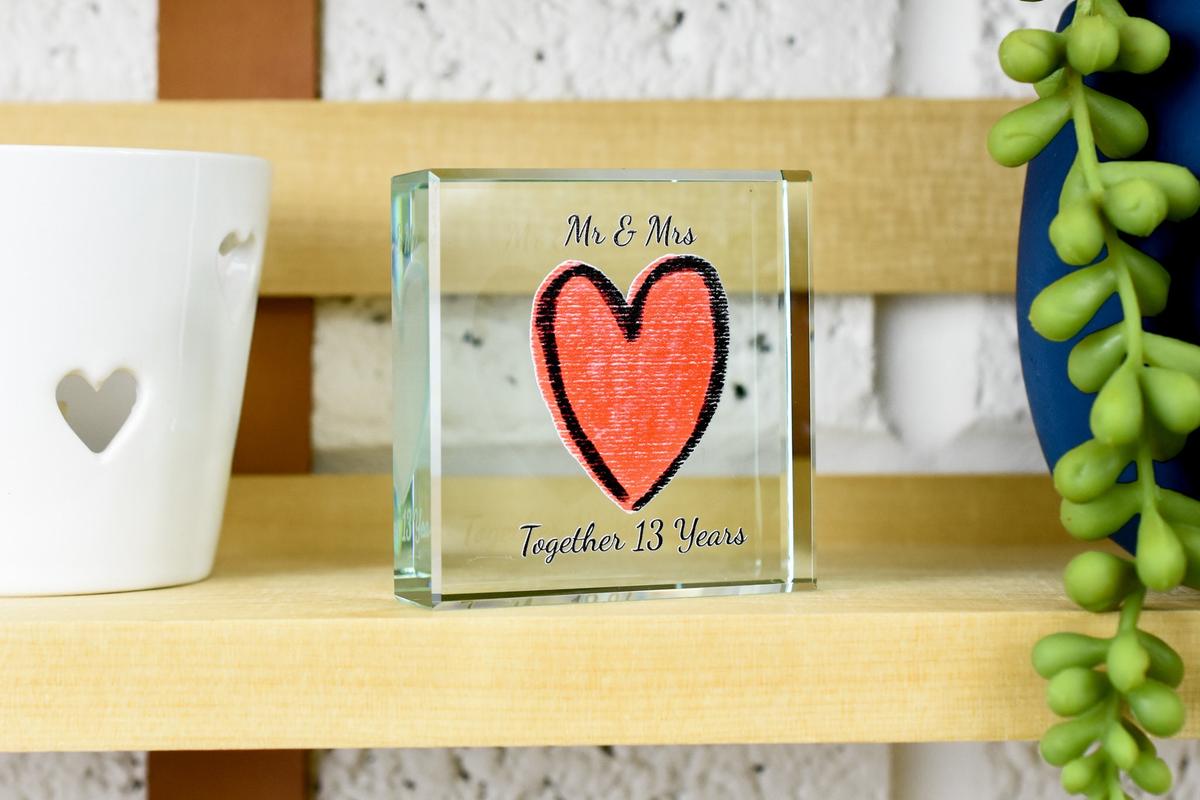 13th Year Anniversary Glass Trophy For Husband Or Wife
