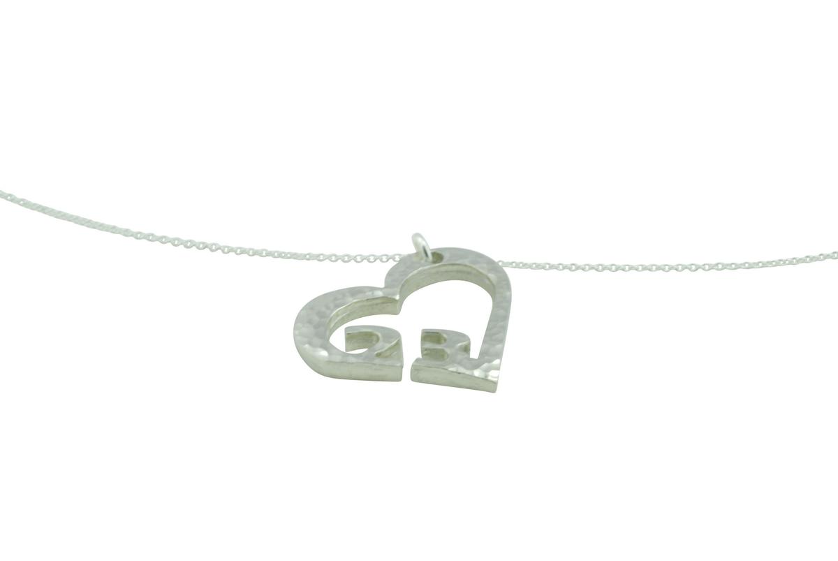 23rd Anniversary Beaten Heart Pendant with Sterling Silver Chain