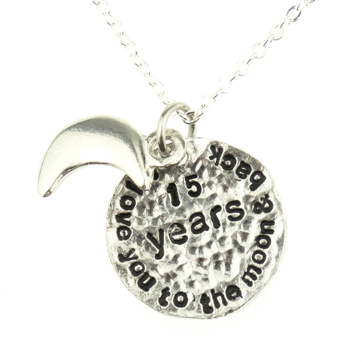 15th Anniversary Necklace - Moon & Back Pendant, Rustic Jewelry