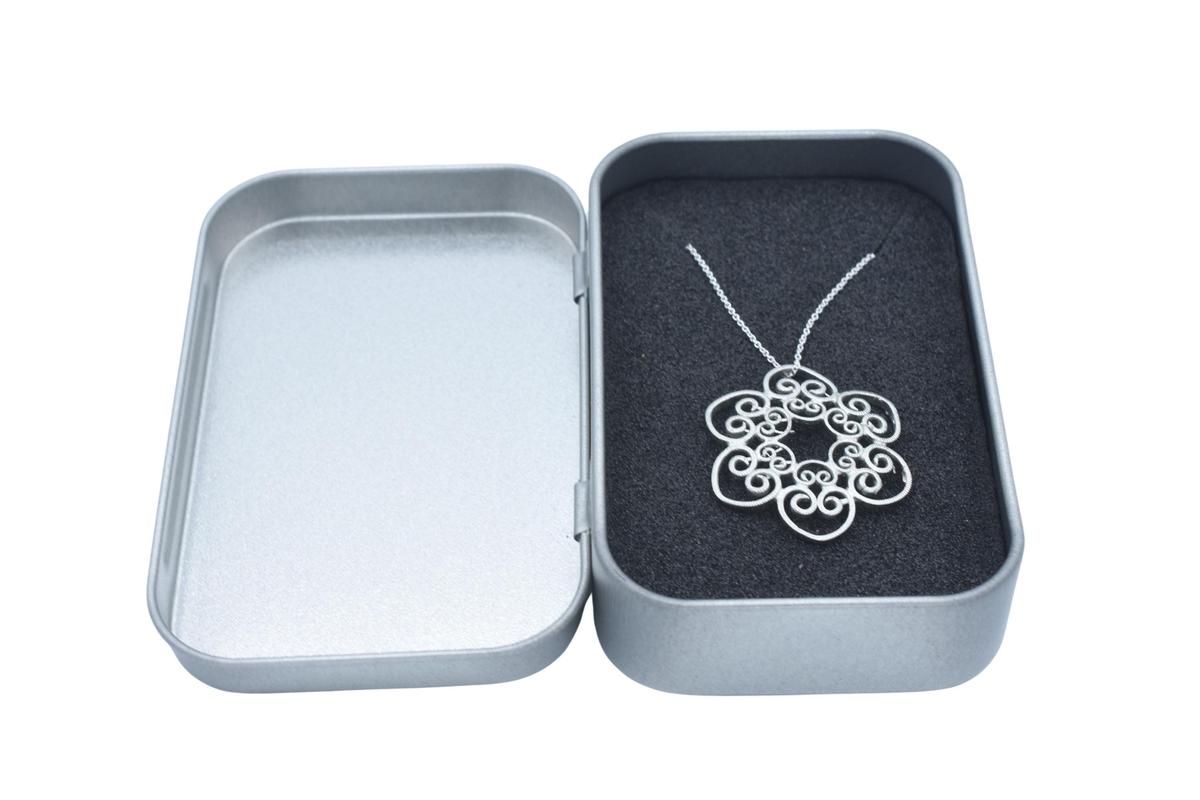 Tin Intricate Flower Swirl Design Pendant/Necklace. 10th Wedding Anniversary. Birthday.