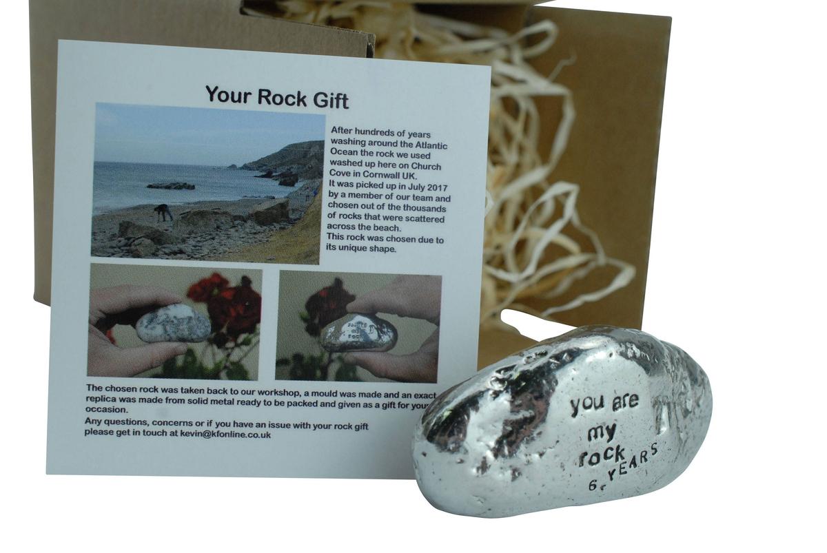 6th Anniversary You Are My Rock Gift Idea - Solid Metal Heavy Polished Rock Gift for 6 Year Anniversary