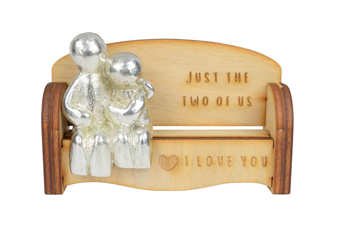Anniversary Gift for Couples | 'Just the Two of Us' Cuddling Couple on Wooden Sofa Bench | Romantic Keepsake, Handmade UK