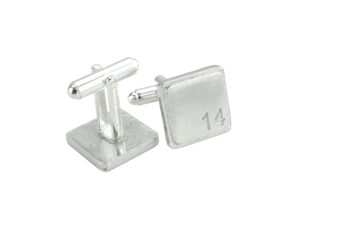 Polished Square Tin Cufflinks with '14' Engraved - 14th Anniversary