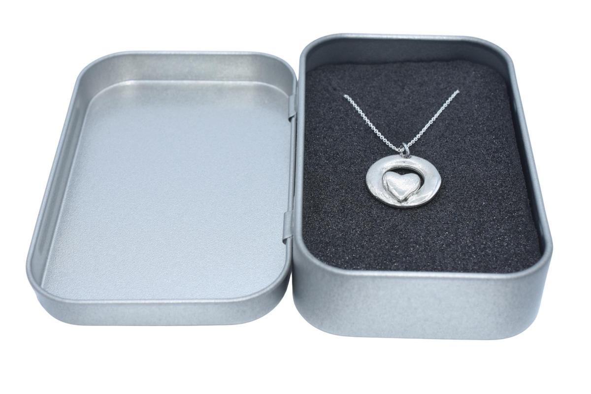 Tin Circle and Heart Pendant - 100% Pure Tin. 10 Year Anniversary. Birthday.