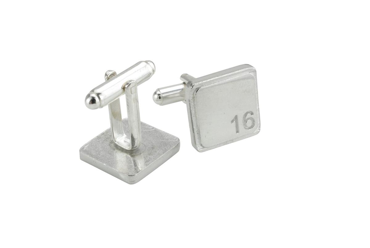 Polished Square Tin Cufflinks with '16' Engraved - 16th Anniversary