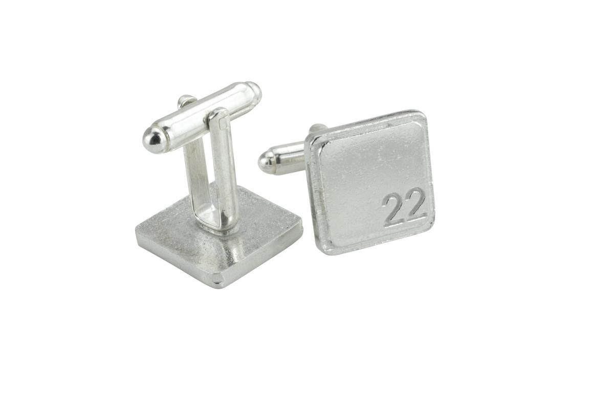 Polished Square Tin Cufflinks with '22' Engraved - 22nd Anniversary