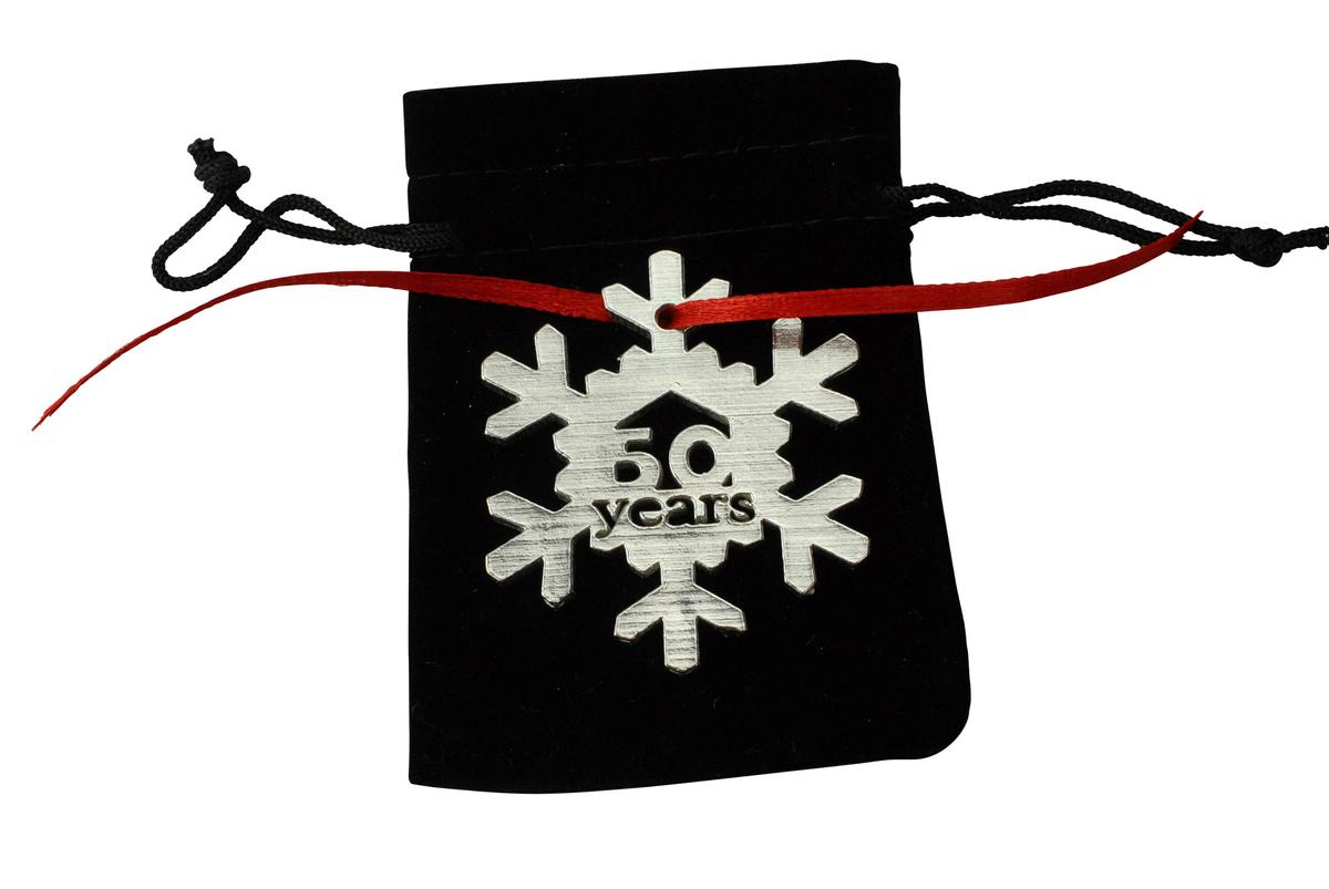 50 Year Cut Out Metal Snowflake Christmas Tree Hanging Decoration - 50th Wedding Anniversary
