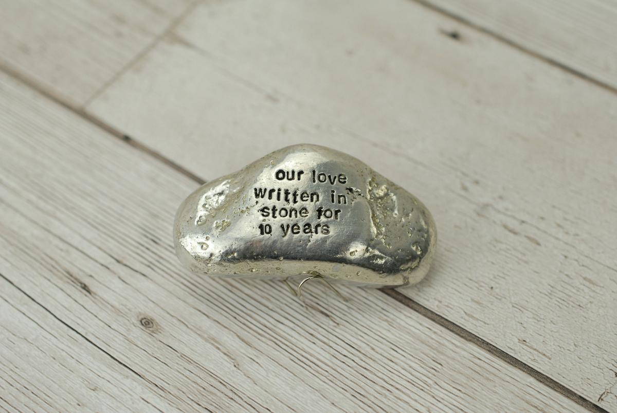 10th Anniversary Pure Tin Rock Our Love Written in Stone Wedding Anniversary Gift for Husband Tin Anniversary Paperweight