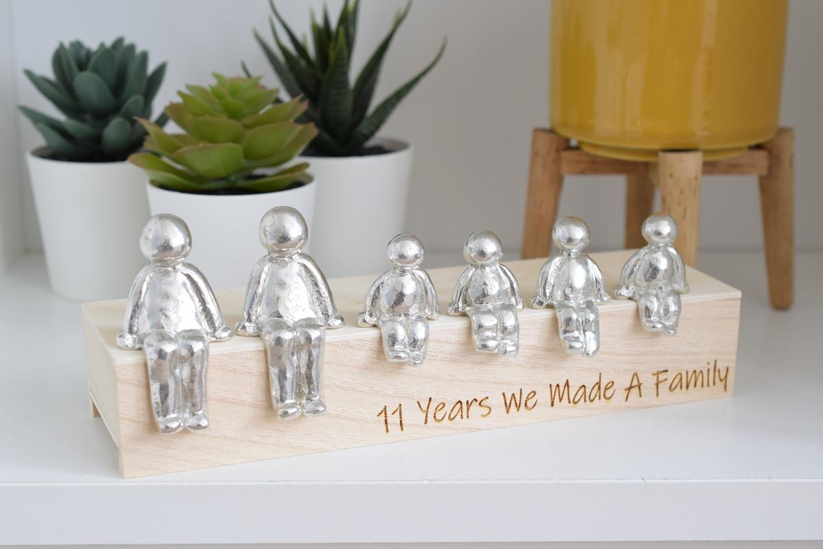 11 Years We Made a Family Box with Sculpture Figurines - 11th Anniversary | Years 1 to 30 Available | Wooden Box Size & Grain Will Vary