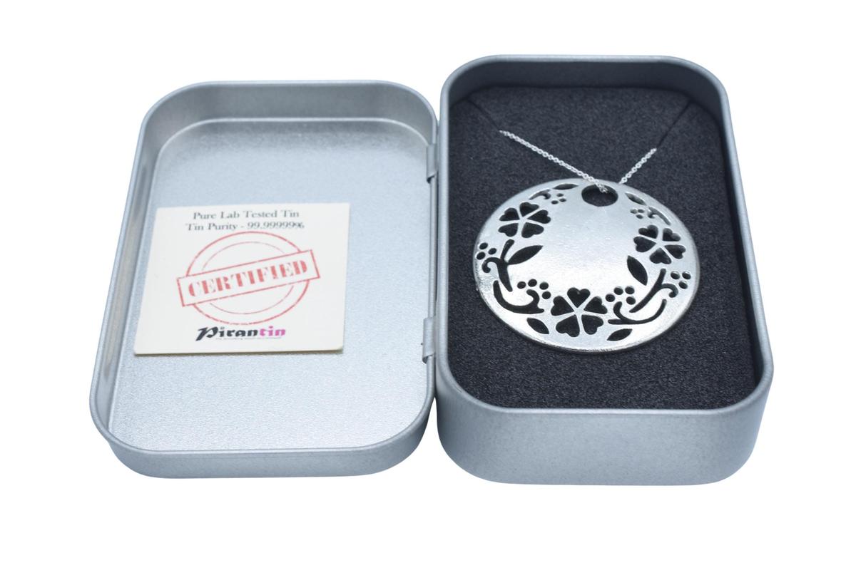 Tin Cut Out Flower Pendant Necklace (Large) – 10th Anniversary Gift, Pure Tin