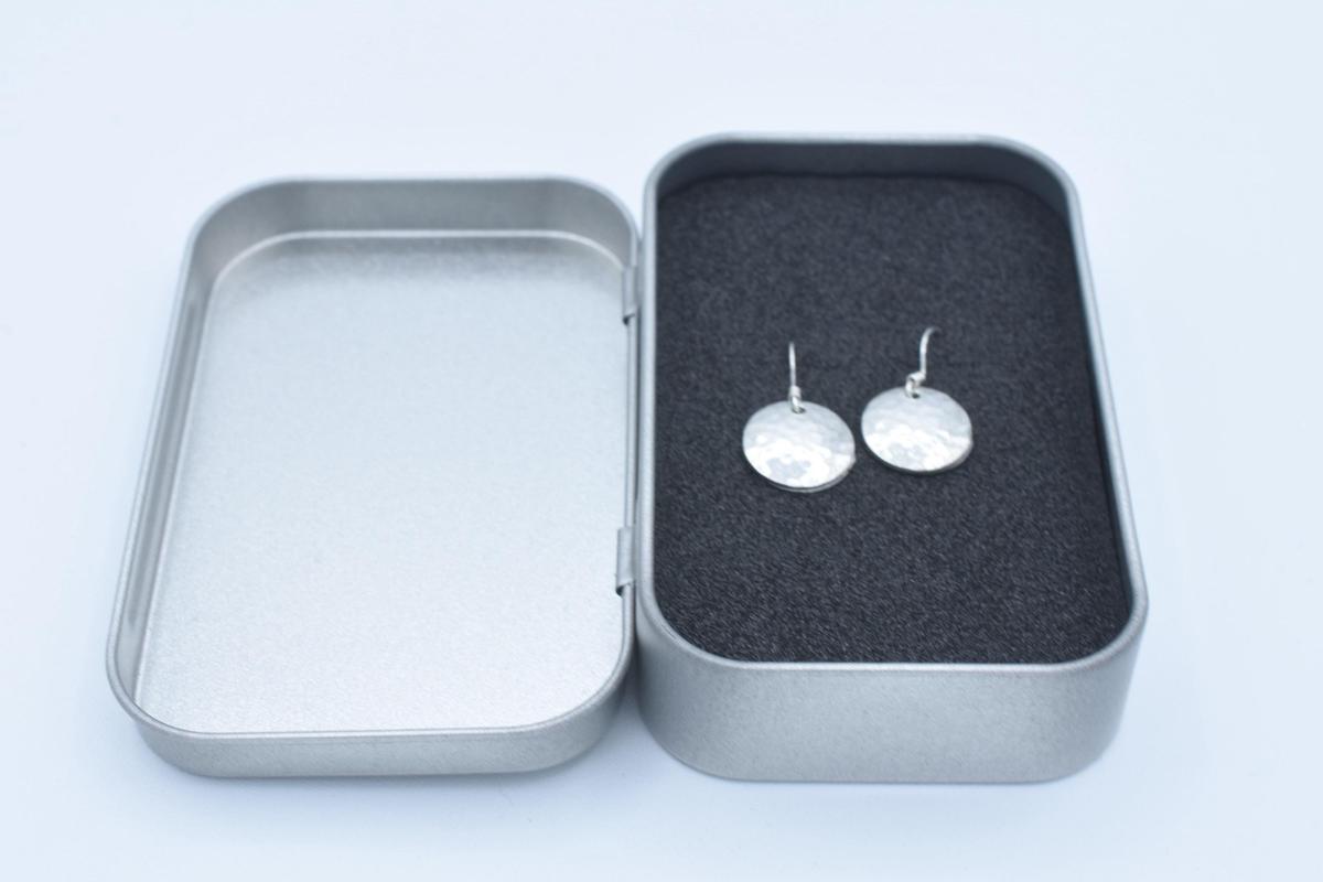 Beaten Tin Disc Earrings – Sterling Silver, 10th Anniversary Gift. Birthday.