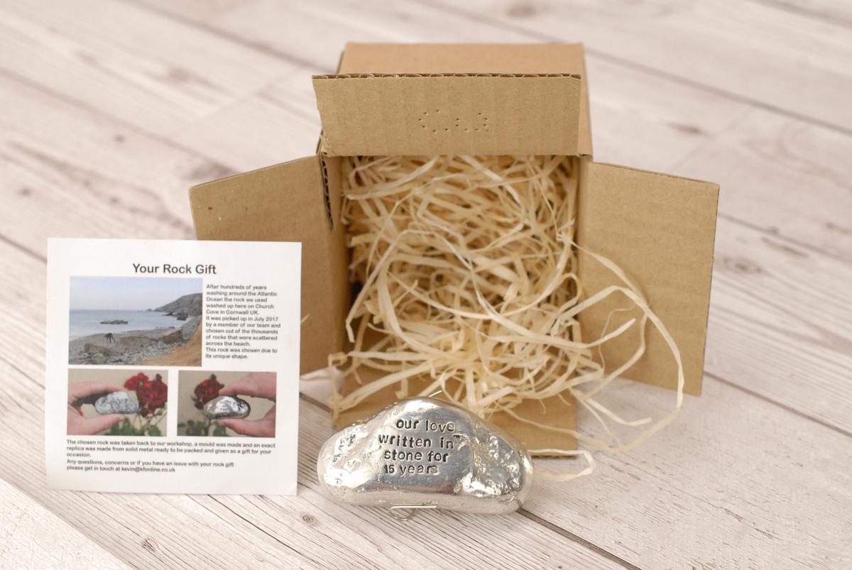 Our Love Written in Stone for 15 Year - Quality Tin Rock for your Anniversary