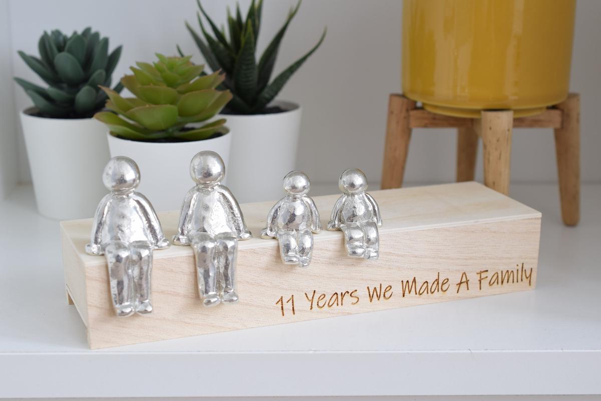 11 Years We Made a Family Box with Sculpture Figurines - 11th Anniversary | Years 1 to 30 Available | Wooden Box Size & Grain Will Vary