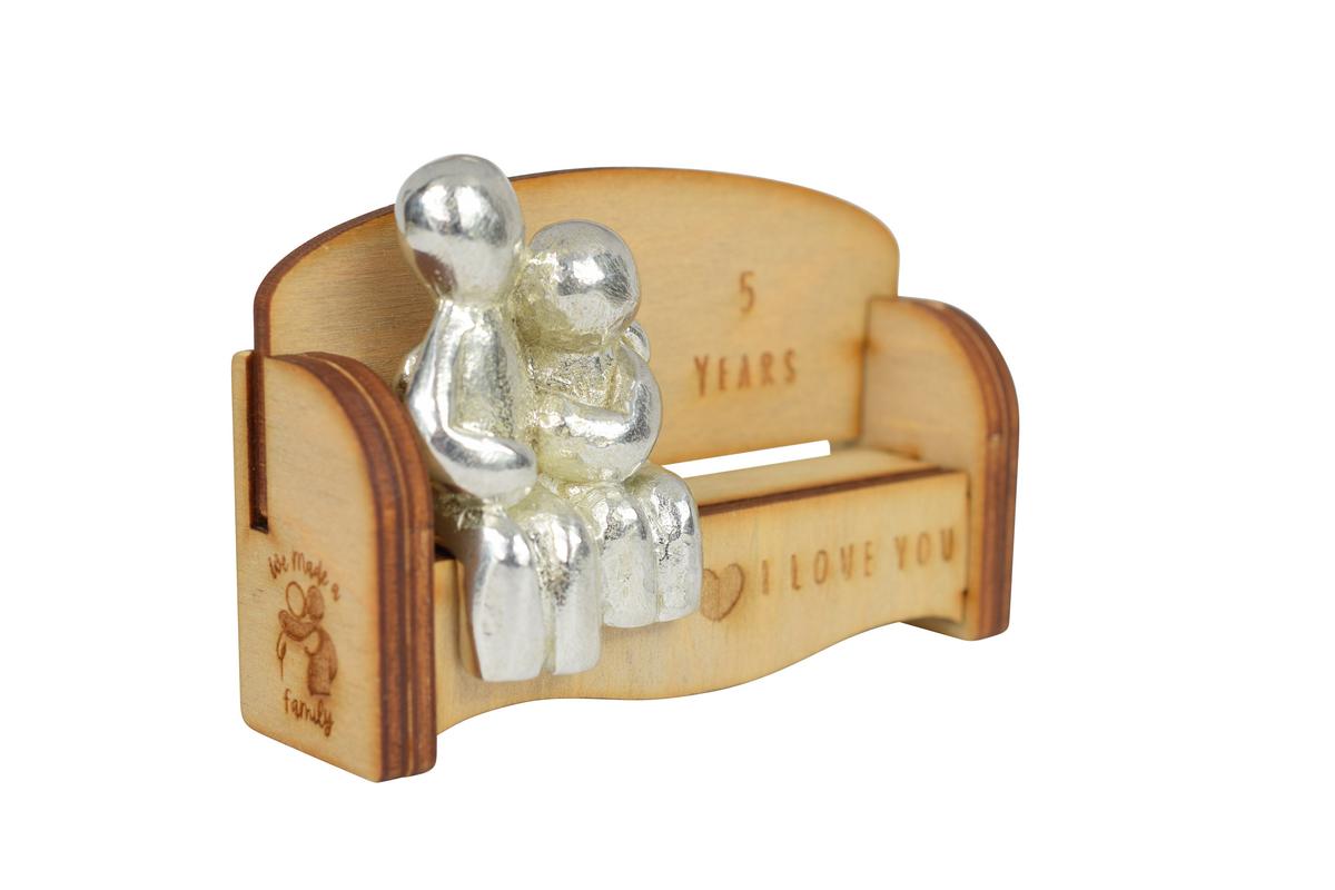 Cuddling Couple Wooden Sofa - 5 Year Anniversary Gift