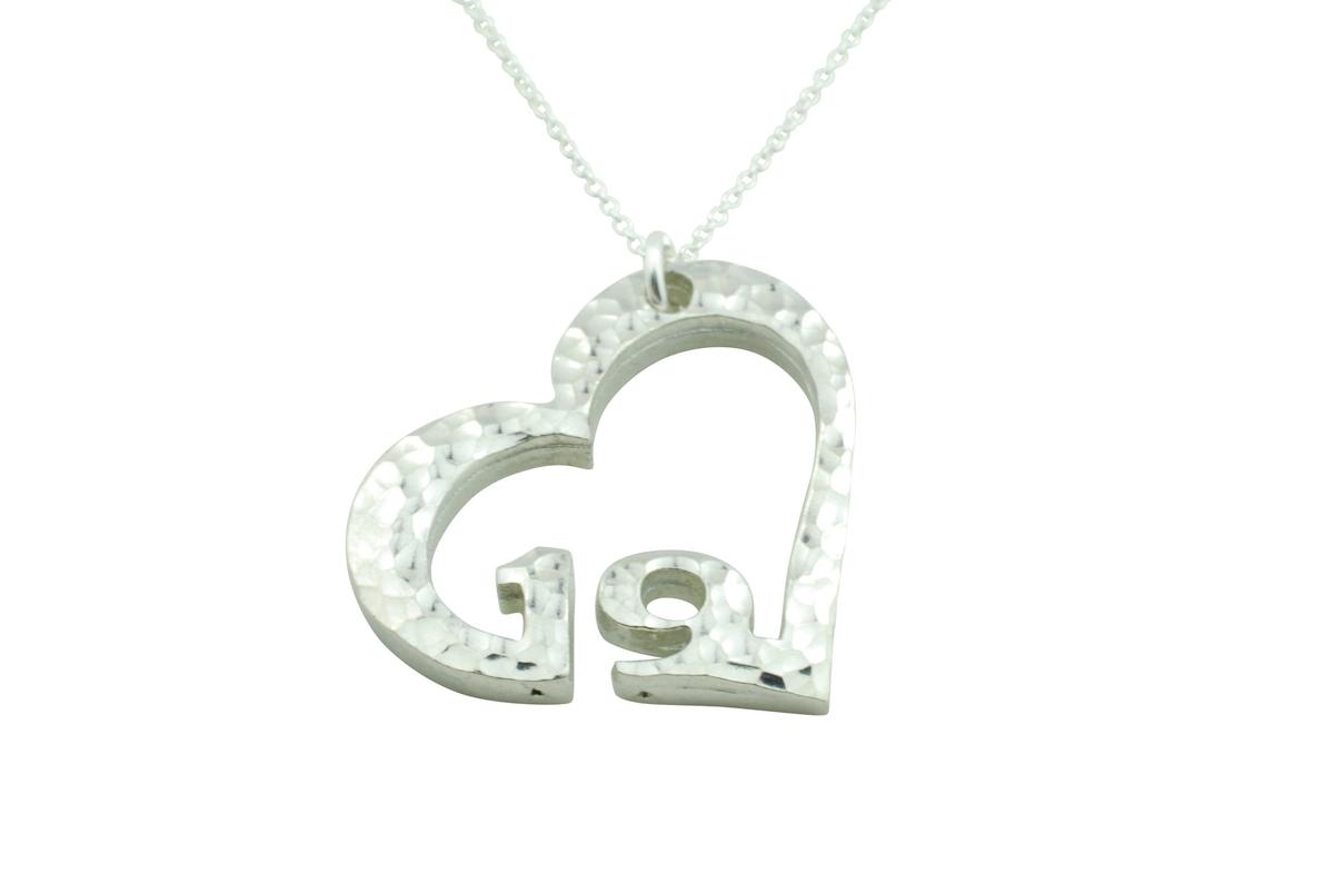 19th Anniversary Beaten Heart Pendant with Sterling Silver Chain