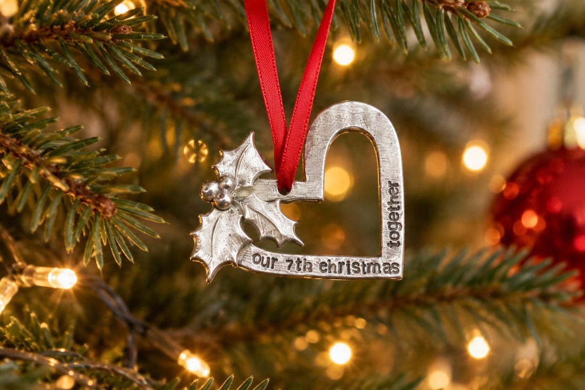 7th Anniversary Christmas Tree Ornament - Reads Our 7th Christmas Together