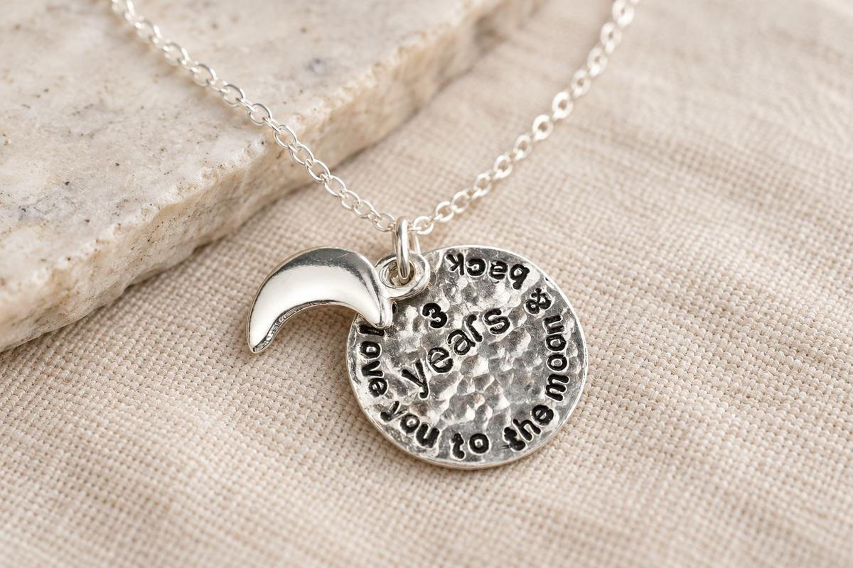 Rustic 3rd Anniversary Necklace – I Love You To The Moon