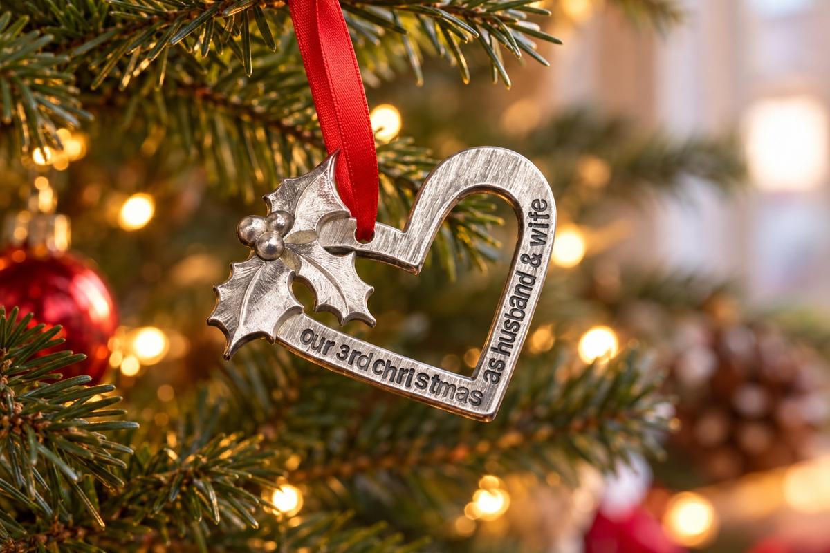 3 Year Anniversary Christmas Tree Ornament - Reads Our 3rd Christmas as Husband & Wife